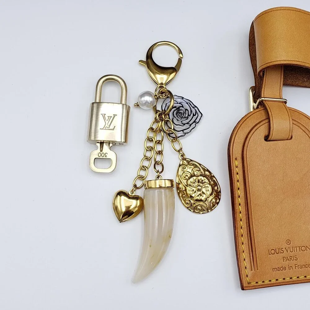 Authentic Louis Vuitton Luggage Nametag and Gold Padlock with Unbranded Keycharm